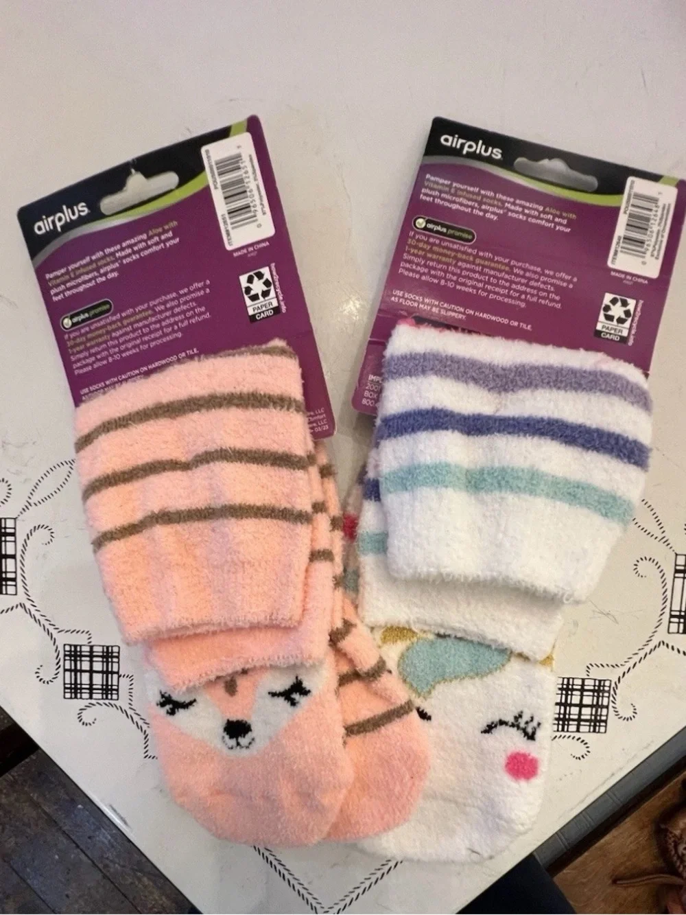 Set Of 2 Air Plus Aloe Infused Peach Fox And Unicorn Novelty Moisturizing Socks